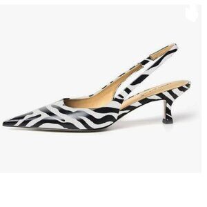 FSJ Zebra Kitten Heel Slingback Sandal Pointy Toe Sexy Pumps Comfortable Shoes